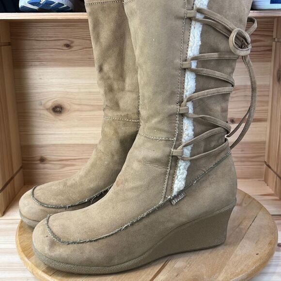 Mudd Brown Canvas Faux Fur Boots Womens Size 10 - Picture 2 of 7